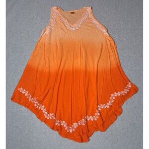 Whispers Embroirdered Ombre Tunic Cover Up Dress Free Size Gradient Orange Boho